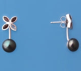 Sterling Silver Earrings with 7.5-8mm Button Shape Freshwater Pearl, White Topaz and Smoky Quartz - Wing Wo Hing Jewelry Group - Pearl Jewelry Manufacturer