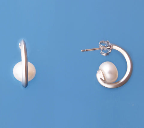 Sterling Silver Earrings with 8-8.5mm Button Shape Freshwater Pearl