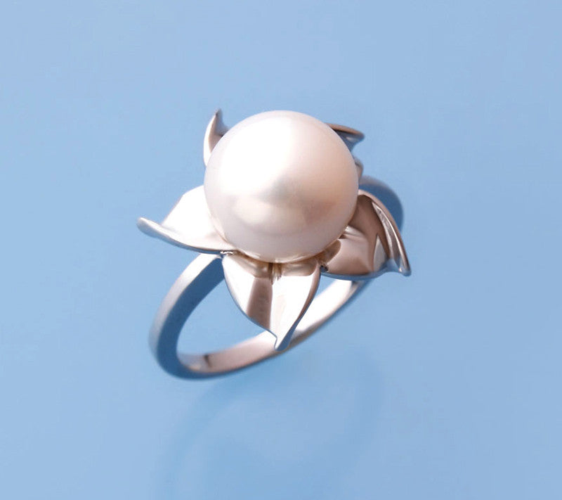 Sterling Silver Ring with 10-10.5mm Button Shape Freshwater Pearl - Wing Wo Hing Jewelry Group - Pearl Jewelry Manufacturer