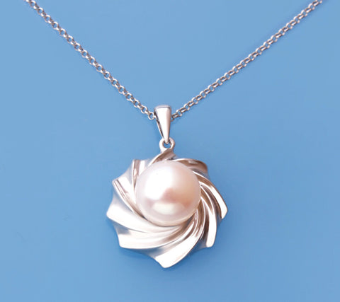 Sterling Silver Pendant with 10.5-11mm Button Shape Freshwater Pearl