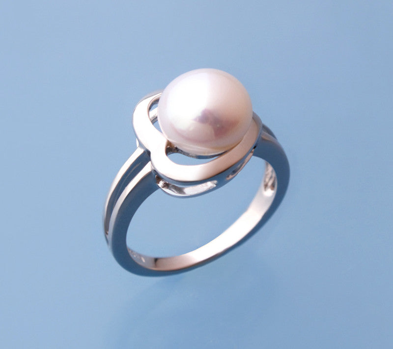 Sterling Silver Ring with 9-9.5mm Button Shape Freshwater Pearl - Wing Wo Hing Jewelry Group - Pearl Jewelry Manufacturer