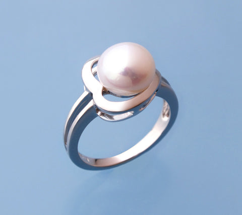 Sterling Silver Ring with 9-9.5mm Button Shape Freshwater Pearl