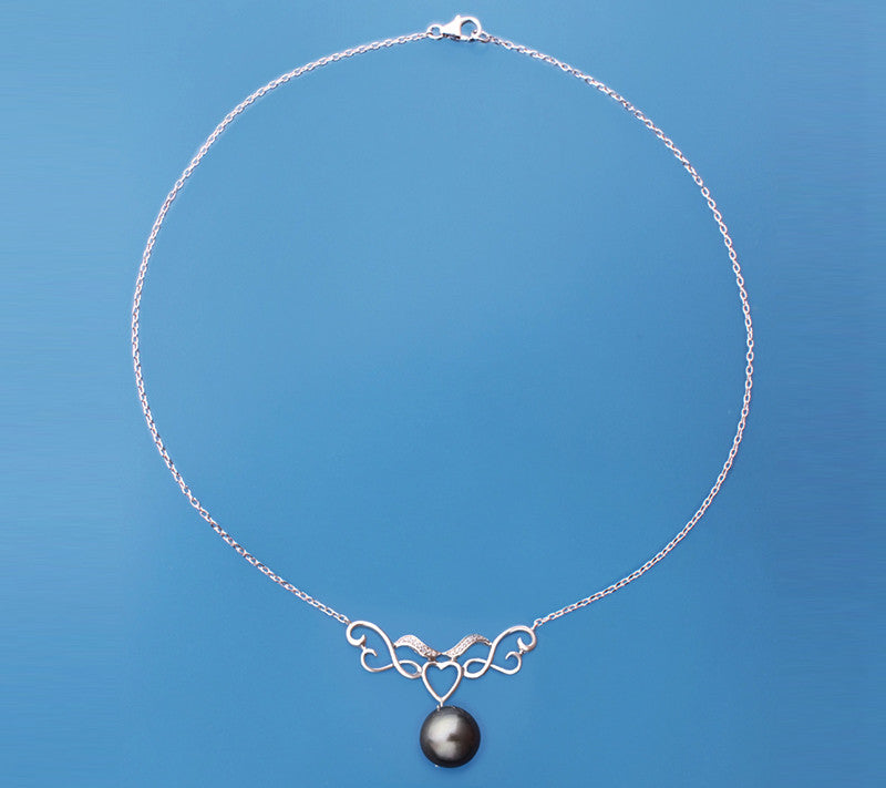 Sterling Silver Pendant with 12-13mm Drop Shape Tahitian Pearl and Cubic Zirconia - Wing Wo Hing Jewelry Group - Pearl Jewelry Manufacturer