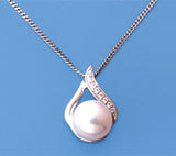Sterling Silver Pendant with 7.5-8mm Button Shape Freshwater Pearl and Cubic Zirconia - Wing Wo Hing Jewelry Group - Pearl Jewelry Manufacturer