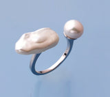 Sterling Silver Ring with Button and Lute Shape Freshwater Pearl - Wing Wo Hing Jewelry Group - Pearl Jewelry Manufacturer