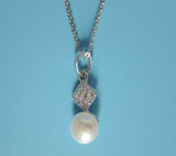 Sterling Silver Pendant with 7-7.5mm Button Shape Freshwater Pearl and Cubic Zirconia - Wing Wo Hing Jewelry Group - Pearl Jewelry Manufacturer