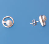 Sterling Silver Earrings with 5-5.5mm Button Shape Freshwater Pearl and Cubic Zirconia - Wing Wo Hing Jewelry Group - Pearl Jewelry Manufacturer