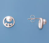 Sterling Silver earrings with 5-5.5mm Button Shape Freshwater Pearl and Cubic Zirconia - Wing Wo Hing Jewelry Group - Pearl Jewelry Manufacturer