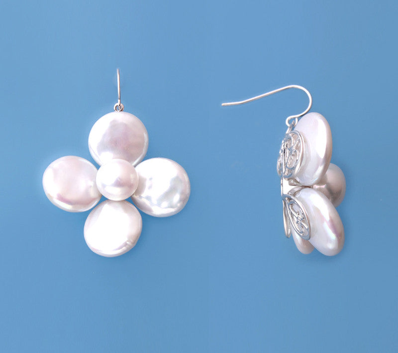 Sterling Silver Earrings with Button and Ringed Shape Freshwater Pearl - Wing Wo Hing Jewelry Group - Pearl Jewelry Manufacturer