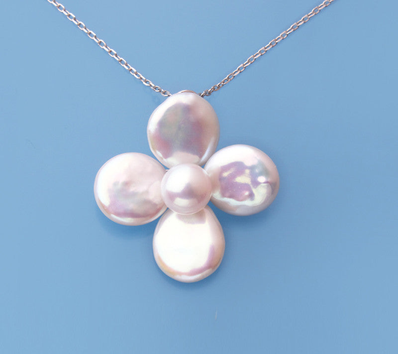 Sterling Silver Pendant with Button and Ringed Shape Freshwater Pearl - Wing Wo Hing Jewelry Group - Pearl Jewelry Manufacturer