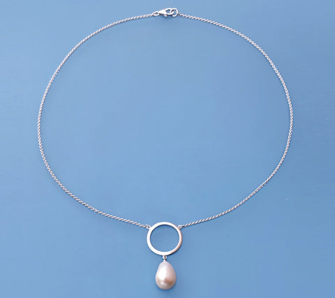 Sterling Silver Pendant with 11-11.5mm Oval Shape Freshwater Pearl