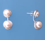 Sterling Silver Earrings with Button Shape Freshwater Pearl and Cubic Zirconia - Wing Wo Hing Jewelry Group - Pearl Jewelry Manufacturer