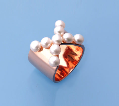 Rose Gold Plated Silver Ring with 4-4.5mm Button Shape Freshwater Pearl