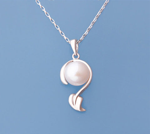 Sterling Silver Pendant with 8.5-9mm Button Shape Freshwater Pearl