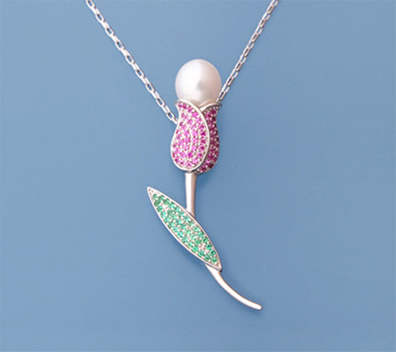 Sterling Silver Pendant with 7.5-8mm Drop Shape Freshwater Pearl and Cubic Zirconia - Wing Wo Hing Jewelry Group - Pearl Jewelry Manufacturer