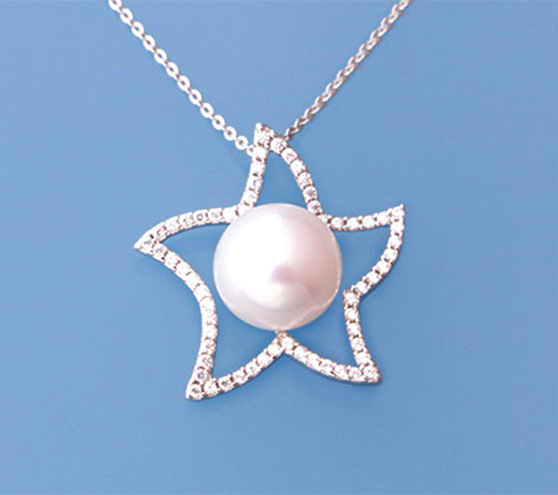 Sterling Silver Pendant with 10.5-11mm Button Shape Freshwater Pearl and Cubic Zirconia - Wing Wo Hing Jewelry Group - Pearl Jewelry Manufacturer