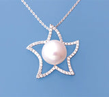 Sterling Silver Pendant with 10.5-11mm Button Shape Freshwater Pearl and Cubic Zirconia - Wing Wo Hing Jewelry Group - Pearl Jewelry Manufacturer