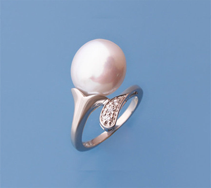 Sterling Silver Ring with 12.5-13mm Potato Shape Freshwater Pearl and Cubic Zirconia - Wing Wo Hing Jewelry Group - Pearl Jewelry Manufacturer