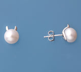 Sterling Silver with 8.5-9mm Button Shape Freshwater Pearl Earrings - Wing Wo Hing Jewelry Group - Pearl Jewelry Manufacturer