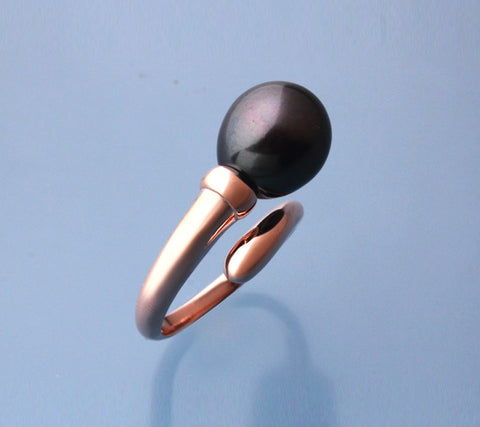 Rose Gold Plated Silver Ring with 11-11.5mm Drop Shape Tahitian Pearl