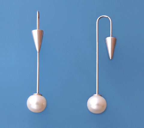 Sterling Silver Earrings with 9.5-10mm Button Shape Freshwater Pearl