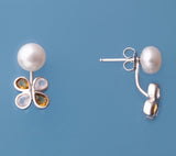 Sterling Silver Earrings with 7.5-8mm Button Shape Freshwater Pearl, Crtrine and Rose Quartz - Wing Wo Hing Jewelry Group - Pearl Jewelry Manufacturer