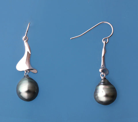 Sterling Silver Earrings with 10-11mm Tahitian Pearl