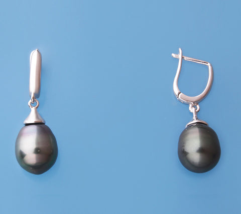 Sterling Silver Earrings with 9-10mm Tahiti Pearl Freshwater Pearl