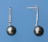 Sterling Silver Earrings with 10-11mm Tahitian Pearl and Cubic Zirconia - Wing Wo Hing Jewelry Group - Pearl Jewelry Manufacturer