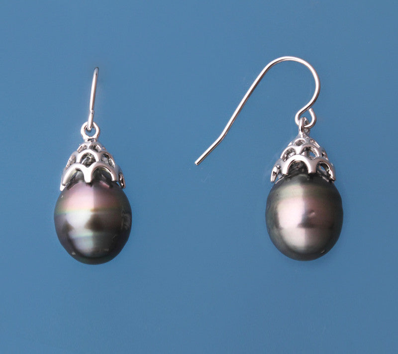 Sterling Silver Earrings with 10-11mm Tahitian Pearl - Wing Wo Hing Jewelry Group - Pearl Jewelry Manufacturer