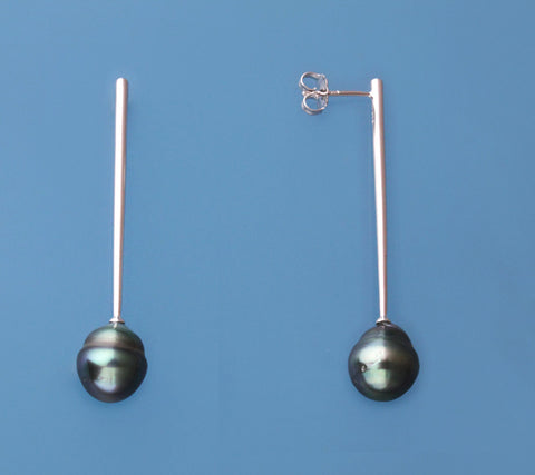 Sterling Silver with 10-11mm Tahitian Pearl Earrings