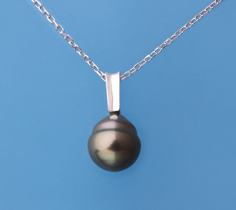 Sterling Silver Pendant with 11-12mm Drop Shape Tahitian Pearl
