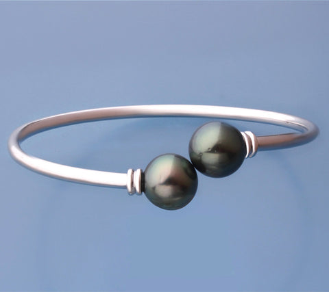 Sterling Silver Bangle with 10-11mm Tahitian Pearl