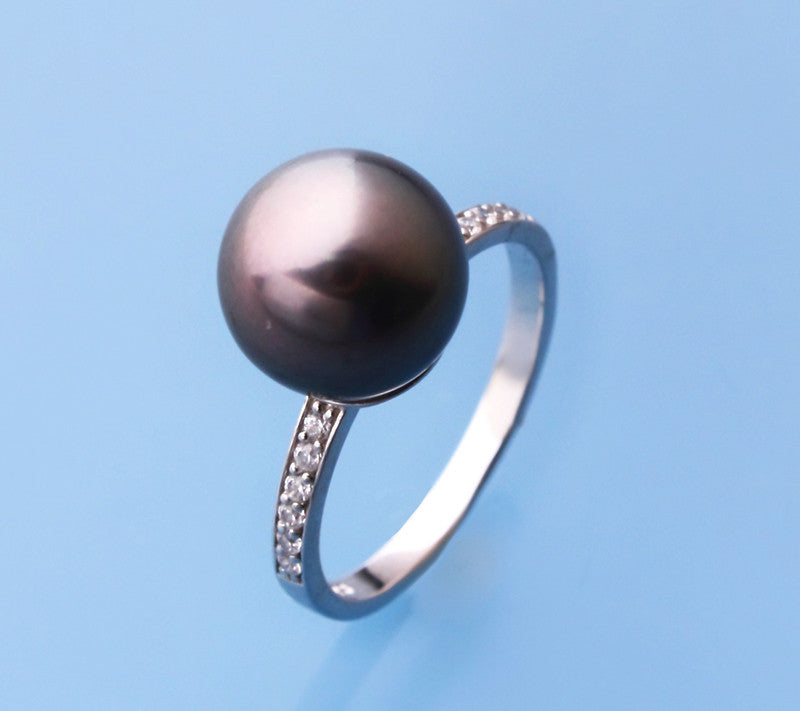 Sterling Silver with 10-11mm Tahitian Pearl and Cubic Zirconia Ring - Wing Wo Hing Jewelry Group - Pearl Jewelry Manufacturer