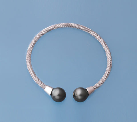 Sterling Silver Bangle with 11-12mm Oval Shape Tahitian Pearl