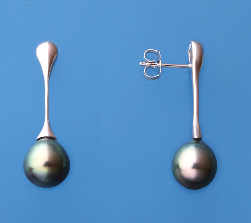 Sterling Silver with 9-10mm Tahitian Pearl Earrings - Wing Wo Hing Jewelry Group - Pearl Jewelry Manufacturer