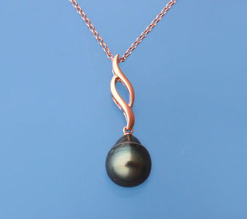 Rose Gold Plated Silver Pendant with 10-11mm Tahitian Pearl