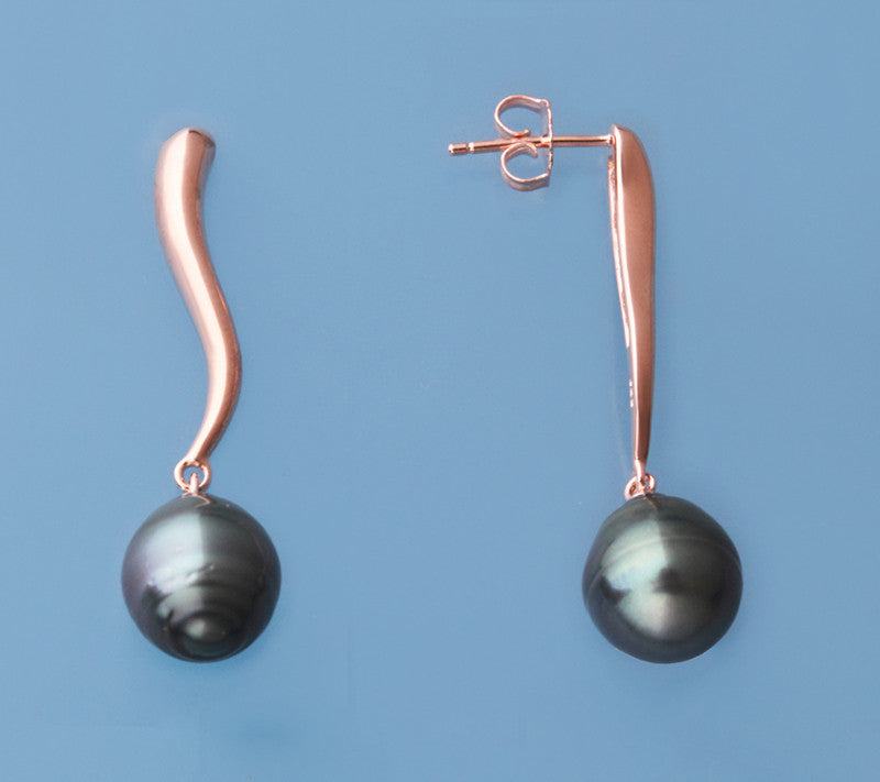 Rose Gold Plated Silver with 10-11mm Tahitian Pearl Earrings - Wing Wo Hing Jewelry Group - Pearl Jewelry Manufacturer