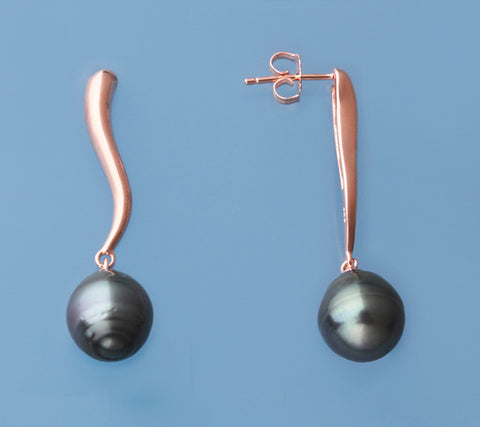Rose Gold Plated Silver with 10-11mm Tahitian Pearl Earrings