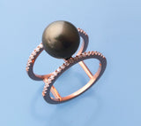 Rose Gold Plated Silver Ring with 10-11mm Tahitian Pearl and Cubic Zirconia - Wing Wo Hing Jewelry Group - Pearl Jewelry Manufacturer