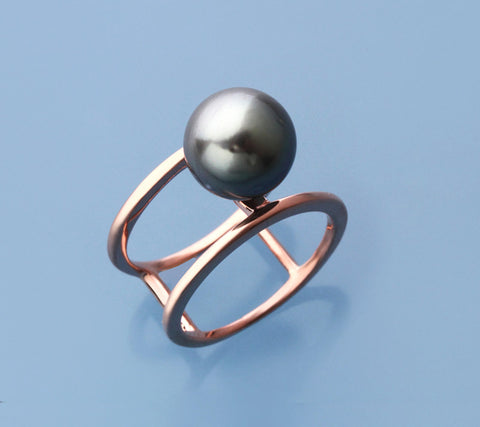 Rose Gold Plated Silver Ring with 10-11mm Tahitian Pearl