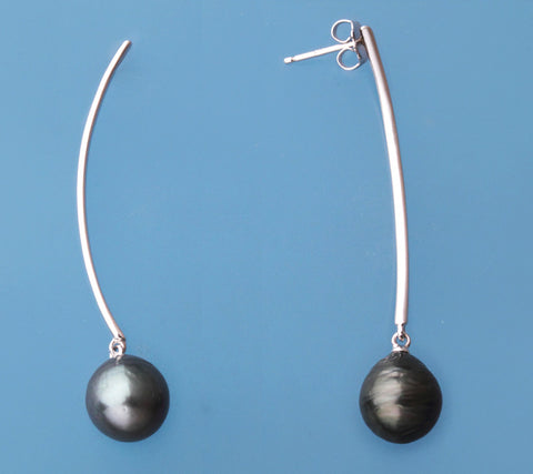 Sterling Silver Earrings with 10-11mm Tahitian Pearl