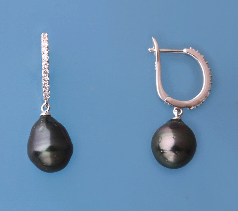 Sterling Silver Earrings with 10-11mm Tahitian Pearl and Cubic Zirconia - Wing Wo Hing Jewelry Group - Pearl Jewelry Manufacturer