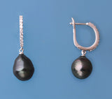 Sterling Silver Earrings with 10-11mm Tahitian Pearl and Cubic Zirconia - Wing Wo Hing Jewelry Group - Pearl Jewelry Manufacturer