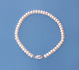 Sterling Silver Bracelet with 5-5.5mm Button Shape Freshwater Pearl and Cubic Zirconia - Wing Wo Hing Jewelry Group - Pearl Jewelry Manufacturer