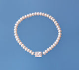 Sterling Silver Bracelet with 5-5.5mm Button Shape Freshwater Pearl and Cubic Zirconia - Wing Wo Hing Jewelry Group - Pearl Jewelry Manufacturer
