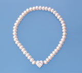 Sterling Silver Bracelet with 5-5.5mm Button Shape Freshwater Pearl and Cubic Zirconia - Wing Wo Hing Jewelry Group - Pearl Jewelry Manufacturer