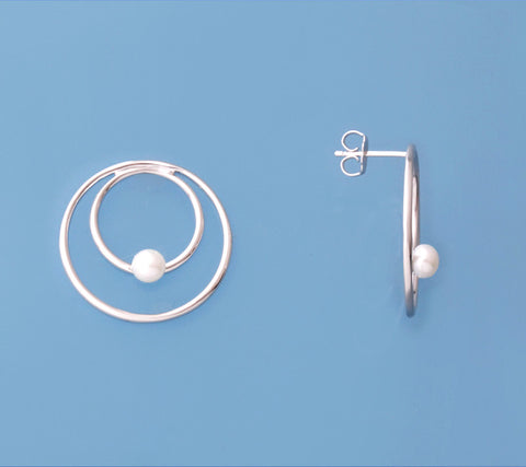 Sterling Silver Earrings with 4.5-5mm Button Shape Freshwater Pearl