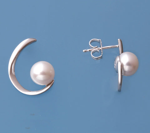 Sterling Silver with 7-7.5mm Button Shape Freshwater Pearl Earrings