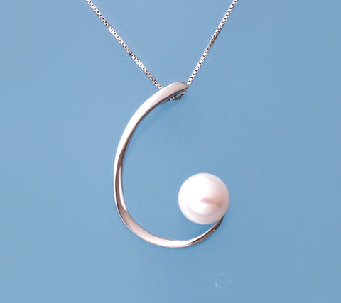 Sterling Silver with 8.5-9mm Button Shape Freshwater Pearl Pendant
